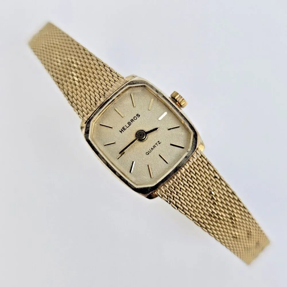 VTG Helbros Women's Watch 15MM Gold Dial Gold Milanese Band 5.5